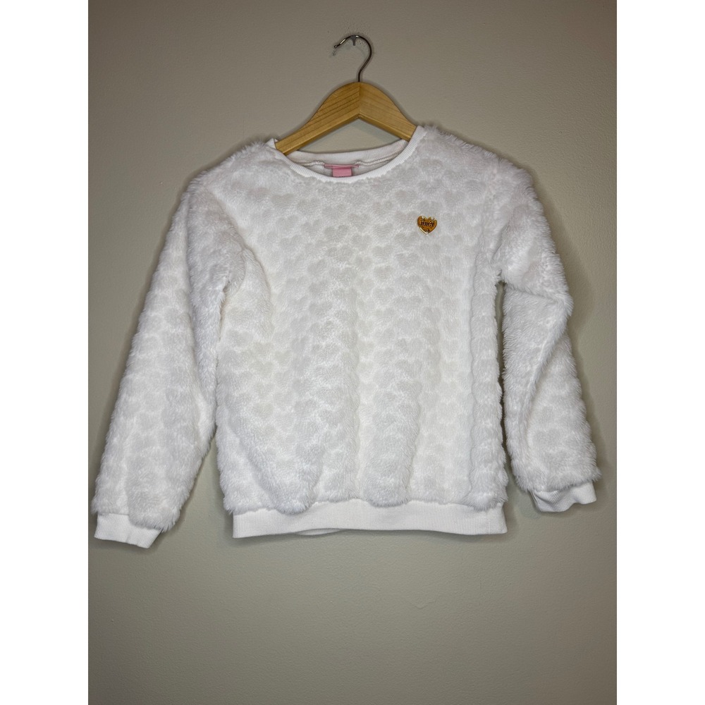 Juicy‎ Couture Fuzzy White Leopard Sweater Logo Crewneck 8/10